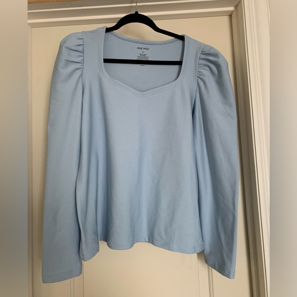 Nine West Puff Sleeves Blouse Tee Top Womens Large blue Casual - Picture 1 of 9